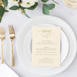 Menú Elegante Boda de Oro Crema Caligrafía de Lujo
