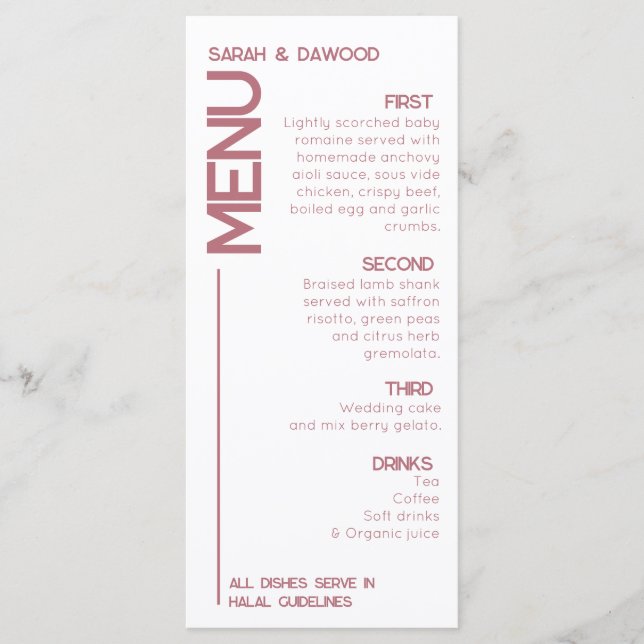 Menú Elegante Boda de oro de la rosa blanca musulmana M (Anverso)