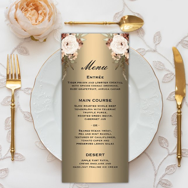 Menú Elegante Boda de oro Floral Boho Wildflowers (Subido por el creador)
