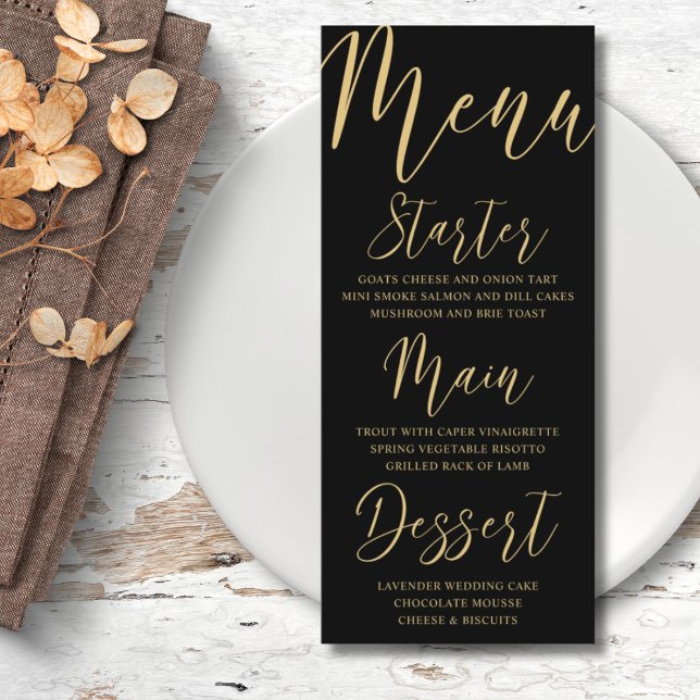Menú Elegante Boda de oro y caligrafía negra (Subido por el creador)