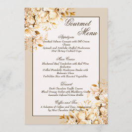 Menú Elegante Boda de oro y flores de marfil Gourmet