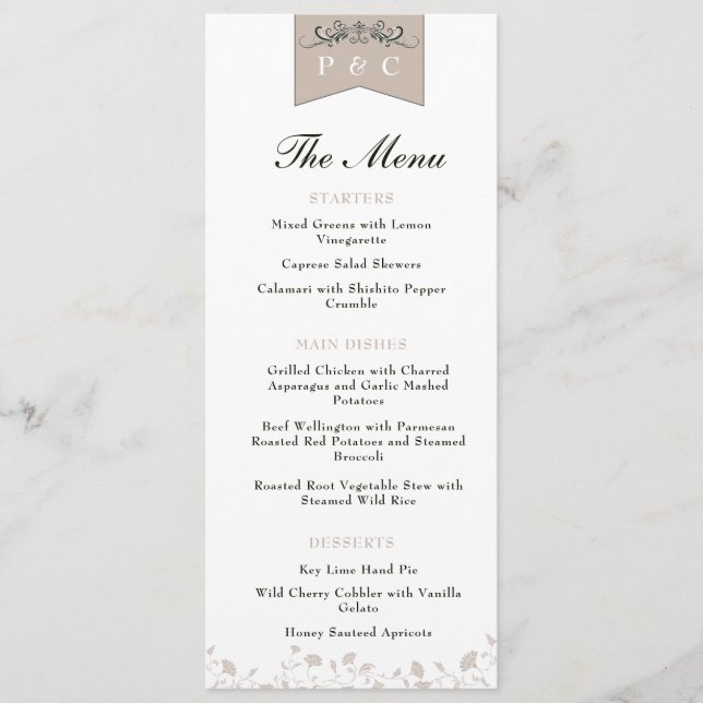 Menú Elegante Boda de páginas de libros negras y tan an (Anverso)