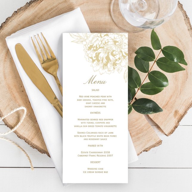 Menú Elegante Boda de Peonía Floral de Champán Dorado (Subido por el creador)