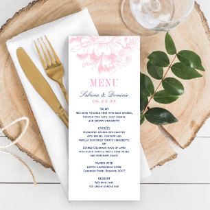 Menú Elegante boda de peonía floral rosa y azul marino