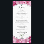 Menú Elegante Boda de Peonies Rosados<br><div class="desc">Este diseño presenta elegantes flores de peonía rosada. Las peonías rosadas florales crean un marco de corona alrededor de la fecha boda. Los tonos rosas de las flores de guisantes y su vegetación crean un elegante ambiente rústico y florido en el jardín. Elegante diseño de carta de bodas con elementos...</div>