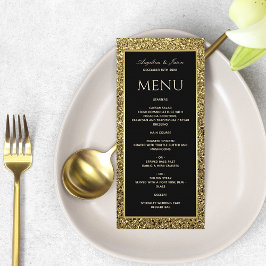 Menú Elegante Boda de Purpurina Dorada y Negro