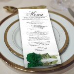 Menú Elegante Boda de Reflexiones Verde Esmeralda<br><div class="desc">Este bonito menú le dará un toque de elegancia a la recepción de bodas. El hotel presenta un bonito y romántico diseño con un único rosa de color verde esmeralda que se refleja en una piscina de agua con olas y olas. Hay espacio para los nombres de la pareja y...</div>