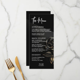 Menú Elegante boda de rosa negra y dorada