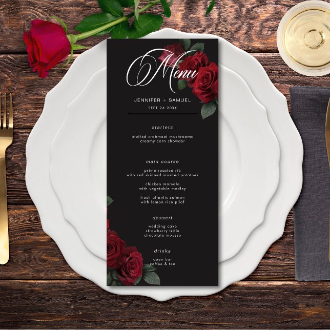 Menú Elegante Boda de rosas rojas sangrientas (Elegant Moody Blood Red Roses Wedding Long Menu)