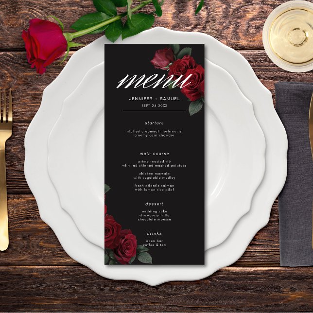 Menú Elegante Boda de rosas rojas sangrientas (Elegant Moody Blood Red Roses Wedding Long Menu)