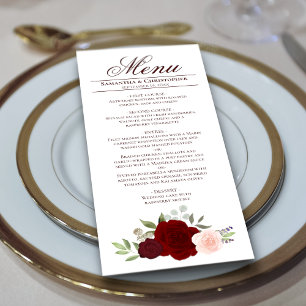 Menú Elegante Boda de Rosas Rojas y Rosa Rosadas de Bor