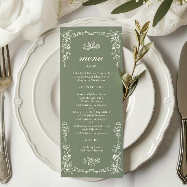 Menú Elegante Boda de Verde Salvia Victoriano (Subido por el creador)