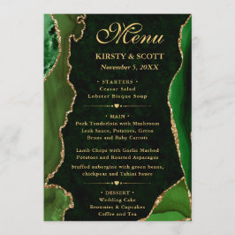 Menú Elegante Boda de Verde y Dorado Falso Brillo Ágata