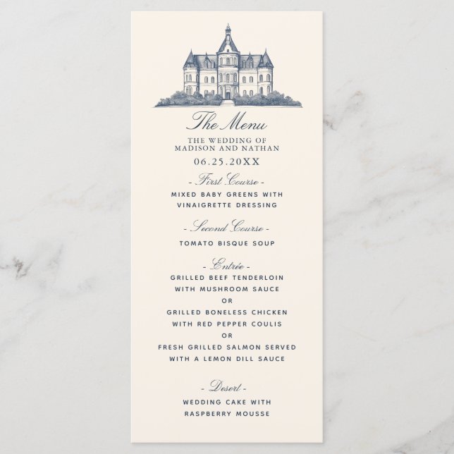 Menú Elegante Boda del castillo antiguo (Anverso)