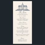 Menú Elegante Boda del castillo antiguo<br><div class="desc">Celebre su día especial con este elegante menú, que presenta un diseño sencillo y regal de una antigua casa solariega azul con un fondo crema. Un diseño atemporal y minimalista con encanto vintage. Personalice el texto, la fuente y los colores para que se ajusten a sus preferencias de diseño. Artículos...</div>