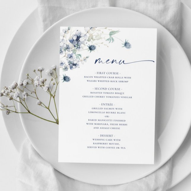Menú Elegante Boda del Foliage de Invierno Azul Dusty (Subido por el creador)