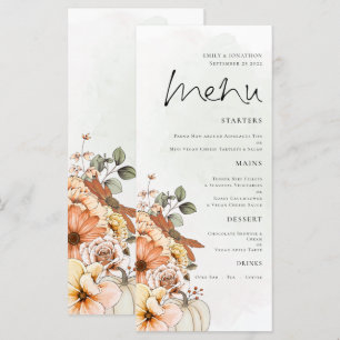 Menú Elegante Boda del follaje de calabaza floral de ot