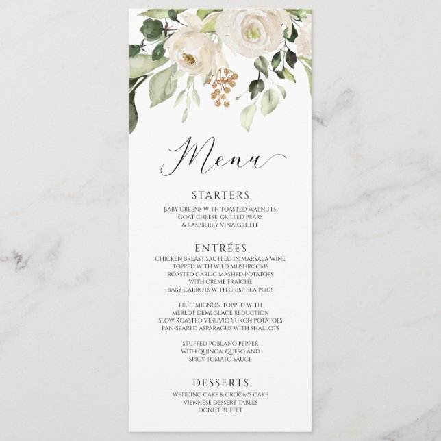 Menú Elegante Boda del follaje floral blanco (Anverso)