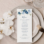Menú Elegante Boda Dusty Blue Floral Greeneration<br><div class="desc">Las tarjetas de menú boda presentan flores polvorientas azules y blancas,  hojas de eucalipto con tipografía moderna sobre fondo blanco. Edite fácilmente los detalles haciendo clic en el botón "Personalizar". CONSEJO: Otros elementos coincidentes disponibles en esta colección para su comodidad</div>