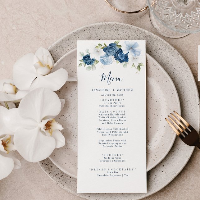 Menú Elegante Boda Dusty Blue Floral Greeneration (Subido por el creador)
