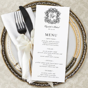 Menú Elegante Boda Escudo de Monograma Formal