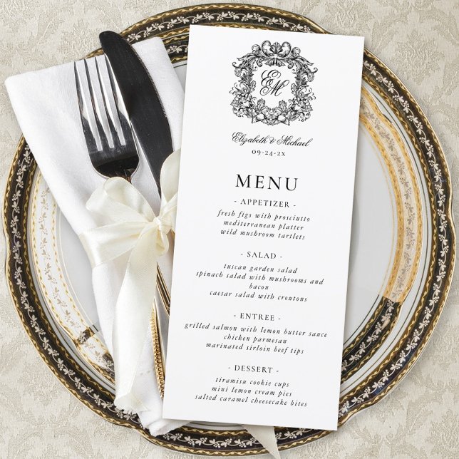 Menú Elegante Boda Escudo de Monograma Formal (Subido por el creador)