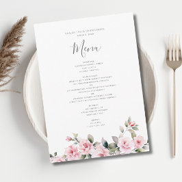 Menú Elegante boda floral acuarela rosa