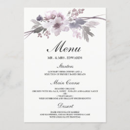 Menú Elegante boda floral de invierno gris morado