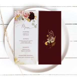Menú Elegante boda floral de oro burgundy