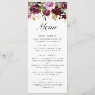 Menú Elegante Boda Floral de Otoño con Acuarela de Ciru