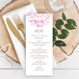 Menú Elegante boda floral de peonía rosa fucsia y gris