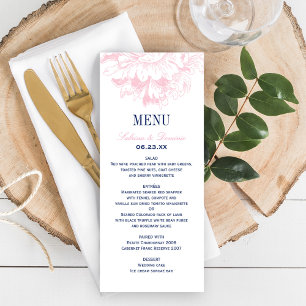 Menú Elegante boda floral de peonía rosa y azul marino