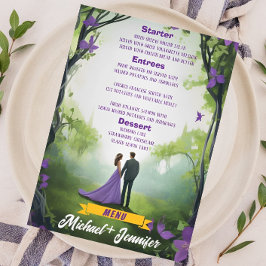 Menú Elegante Boda Floral de Personalizable Purple Fore