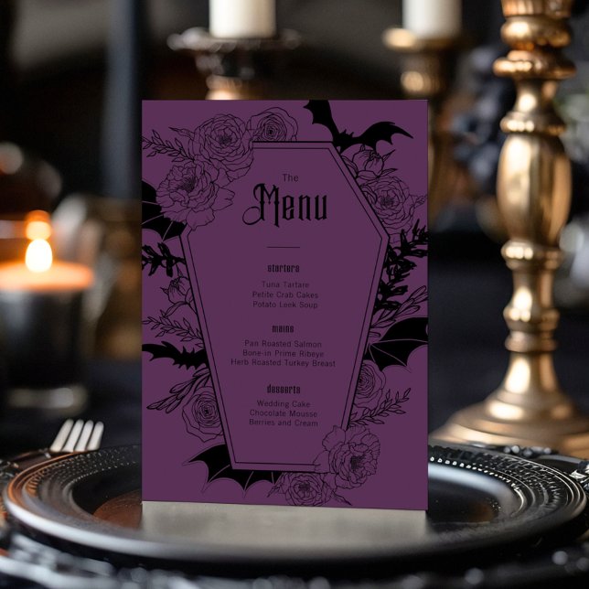 Menú Elegante Boda floral gótico morado (Subido por el creador)
