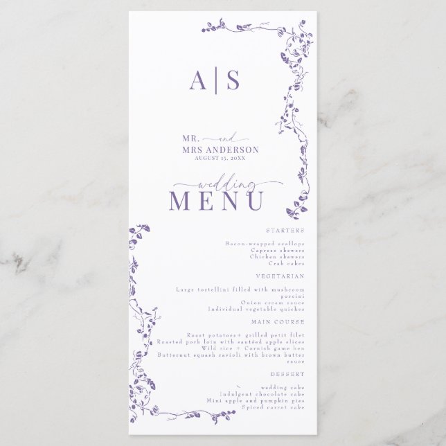 Menú Elegante Boda Floral Leaf Classic (Anverso)