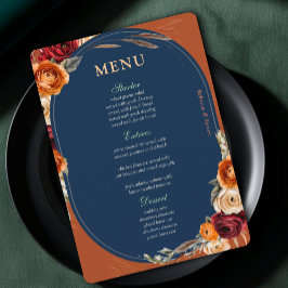 Menú Elegante boda floral moderna de otoño naranja azul