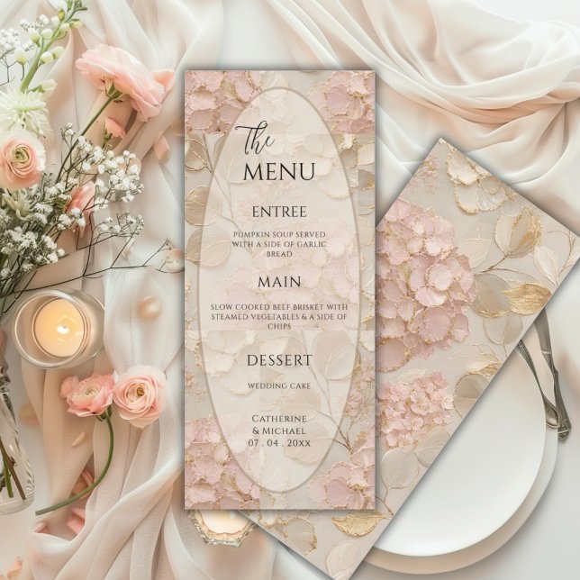Menú Elegante Boda Floral Rosa Crema (Subido por el creador)