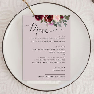 Menú Elegante boda floral rosa rosa polvoriento pastel