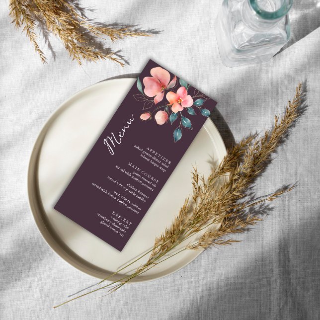 Menú Elegante Boda floral rosa y dorado moderno (Subido por el creador)