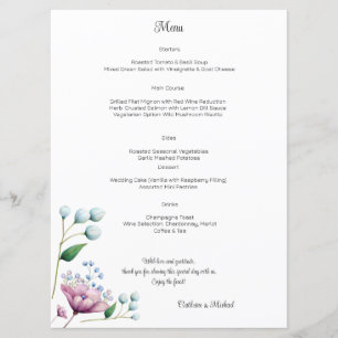 Menú Elegante Boda floral suave romance botánico