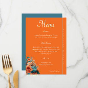 Menú Elegante Boda floral Verde azulado y Naranja