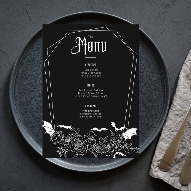 Menú Elegante Boda gótico floral negro (Subido por el creador)