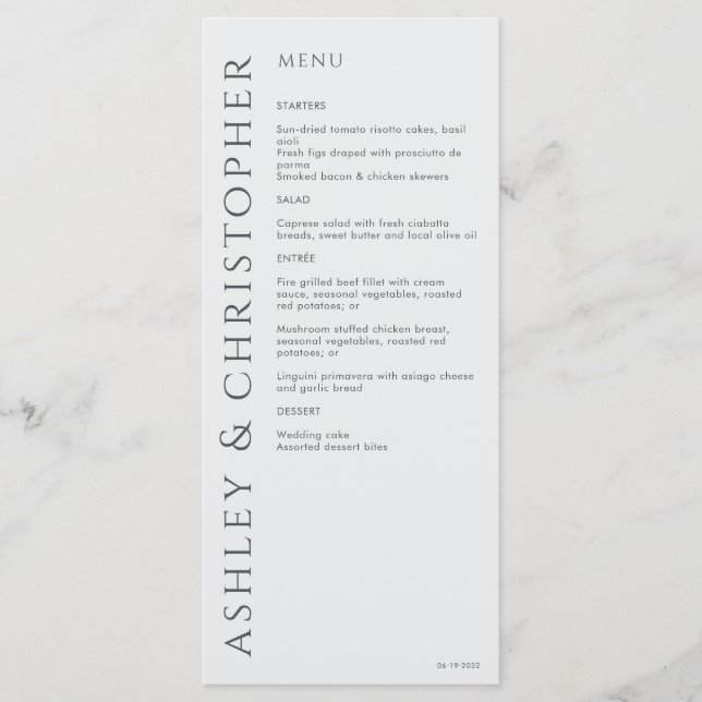 Menú Elegante Boda gris del espacio moderno (Anverso)