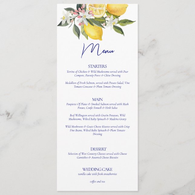 Menú Elegante Boda mediterráneo limón (Anverso)