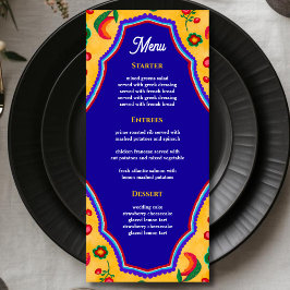 Menú Elegante boda mexicana vibrante amarillo azul