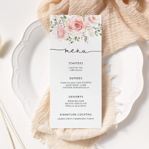 Menú Elegante boda minimalista de flores rosadas