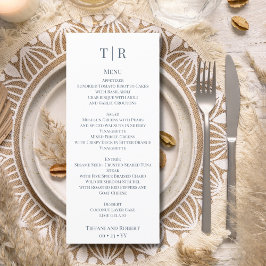 Menú Elegante Boda Minimalista de letras azules turbias