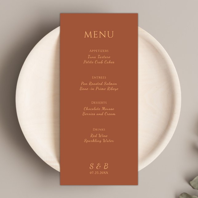 Menú Elegante Boda Minimalista de Terracota (Elegant Minimalist Terracotta Wedding Menu)