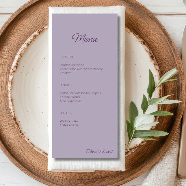 Menú Elegante Boda Minimalista lilac (Subido por el creador)