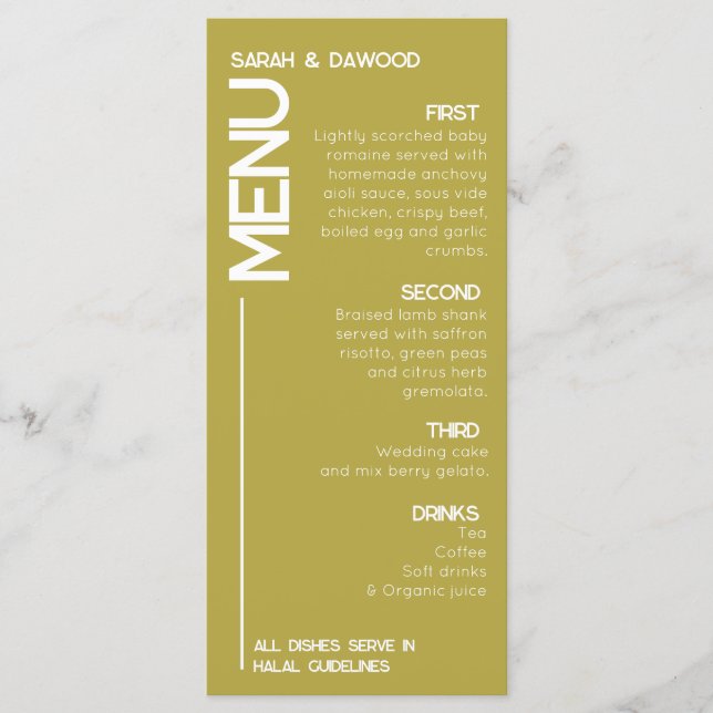 Menú Elegante Boda Minimalista musulmán de Brass White (Anverso)